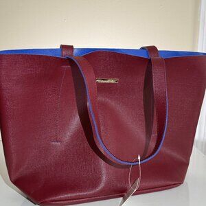 Oscar de la Renta Reversible Tote Bag Maroon Red Blue Shopper Carryall Purse
